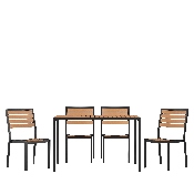 5 Piece Patio Table Set - Synthetic Teak Poly Slats - 30