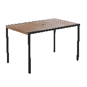 7 Piece All-Weather Deck or Patio Set with 4 Stacking Faux Teak Chairs, 30" x 48" Faux Teak Table, Gray Umbrella & Base, XU-DG-304860364-UB19BGY-GG