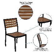 7 Piece All-Weather Deck or Patio Set with 4 Stacking Faux Teak Chairs, 30" x 48" Faux Teak Table, Gray Umbrella & Base, XU-DG-304860364-UB19BGY-GG
