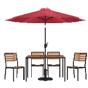 7 Piece All-Weather Deck or Patio Set with 4 Stacking Faux Teak Chairs, 30
