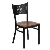 HERCULES Series Black Coffee Back Metal Restaurant Chair - Cherry Wood Seat, XU-DG-60099-COF-CHYW-GG