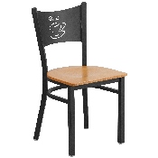 HERCULES Series Black Coffee Back Metal Restaurant Chair - Natural Wood Seat, XU-DG-60099-COF-NATW-GG