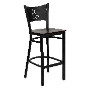 HERCULES Series Black Coffee Back Metal Restaurant Barstool - Mahogany Wood Seat, XU-DG-60114-COF-BAR-MAHW-GG