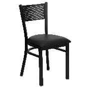 HERCULES Series Black Grid Back Metal Restaurant Chair - Black Vinyl Seat, XU-DG-60115-GRD-BLKV-GG