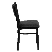 HERCULES Series Black Grid Back Metal Restaurant Chair - Black Vinyl Seat, XU-DG-60115-GRD-BLKV-GG