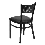 HERCULES Series Black Grid Back Metal Restaurant Chair - Black Vinyl Seat, XU-DG-60115-GRD-BLKV-GG