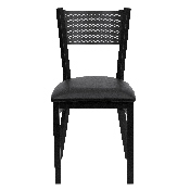 HERCULES Series Black Grid Back Metal Restaurant Chair - Black Vinyl Seat, XU-DG-60115-GRD-BLKV-GG