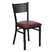 HERCULES Series Black Grid Back Metal Restaurant Chair - Burgundy Vinyl Seat, XU-DG-60115-GRD-BURV-GG