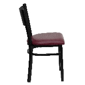 HERCULES Series Black Grid Back Metal Restaurant Chair - Burgundy Vinyl Seat, XU-DG-60115-GRD-BURV-GG