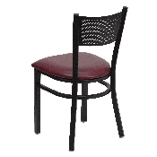 HERCULES Series Black Grid Back Metal Restaurant Chair - Burgundy Vinyl Seat, XU-DG-60115-GRD-BURV-GG