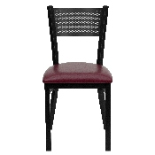 HERCULES Series Black Grid Back Metal Restaurant Chair - Burgundy Vinyl Seat, XU-DG-60115-GRD-BURV-GG