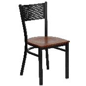HERCULES Series Black Grid Back Metal Restaurant Chair - Cherry Wood Seat, XU-DG-60115-GRD-CHYW-GG