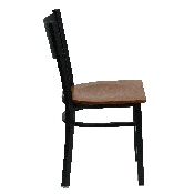 HERCULES Series Black Grid Back Metal Restaurant Chair - Cherry Wood Seat, XU-DG-60115-GRD-CHYW-GG