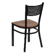 HERCULES Series Black Grid Back Metal Restaurant Chair - Cherry Wood Seat, XU-DG-60115-GRD-CHYW-GG