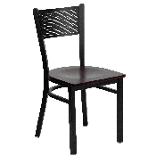 HERCULES Series Black Grid Back Metal Restaurant Chair - Mahogany Wood Seat, XU-DG-60115-GRD-MAHW-GG