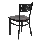 HERCULES Series Black Grid Back Metal Restaurant Chair - Mahogany Wood Seat, XU-DG-60115-GRD-MAHW-GG