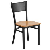 HERCULES Series Black Grid Back Metal Restaurant Chair - Natural Wood Seat, XU-DG-60115-GRD-NATW-GG