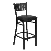 HERCULES Series Black Grid Back Metal Restaurant Barstool - Black Vinyl Seat, XU-DG-60116-GRD-BAR-BLKV-GG