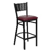 HERCULES Series Black Grid Back Metal Restaurant Barstool - Burgundy Vinyl Seat, XU-DG-60116-GRD-BAR-BURV-GG
