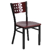 HERCULES Series Black Cutout Back Metal Restaurant Chair - Mahogany Wood Back & Seat, XU-DG-60117-MAH-MTL-GG