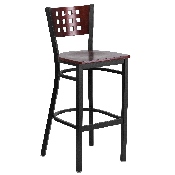 HERCULES Series Black Cutout Back Metal Restaurant Barstool - Mahogany Wood Back & Seat, XU-DG-60118-MAH-BAR-MTL-GG