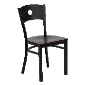 HERCULES Series Black Circle Back Metal Restaurant Chair - Mahogany Wood Seat, XU-DG-60119-CIR-MAHW-GG