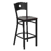HERCULES Series Black Circle Back Metal Restaurant Barstool - Mahogany Wood Seat, XU-DG-60120-CIR-BAR-MAHW-GG
