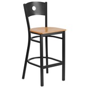 HERCULES Series Black Circle Back Metal Restaurant Barstool - Natural Wood Seat, XU-DG-60120-CIR-BAR-NATW-GG