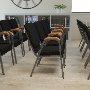 HERCULES Series 21"W Stacking Wood Accent Arm Church Chair in Black Fabric - Silver Vein Frame, XU-DG-60156-BK-GG