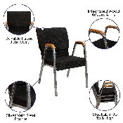 HERCULES Series 21"W Stacking Wood Accent Arm Church Chair in Black Fabric - Silver Vein Frame, XU-DG-60156-BK-GG