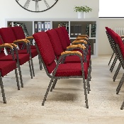 HERCULES Series 21"W Stacking Wood Accent Arm Church Chair in Burgundy Fabric - Silver Vein Frame, XU-DG-60156-BUR-GG