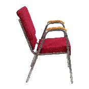 HERCULES Series 21"W Stacking Wood Accent Arm Church Chair in Burgundy Fabric - Silver Vein Frame, XU-DG-60156-BUR-GG