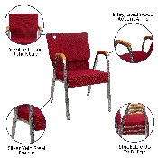 HERCULES Series 21"W Stacking Wood Accent Arm Church Chair in Burgundy Fabric - Silver Vein Frame, XU-DG-60156-BUR-GG
