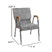 HERCULES Series 21"W Stacking Wood Accent Arm Church Chair in Gray Fabric - Silver Vein Frame, XU-DG-60156-GY-GG