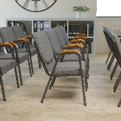 HERCULES Series 21"W Stacking Wood Accent Arm Church Chair in Gray Fabric - Silver Vein Frame, XU-DG-60156-GY-GG
