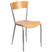 Invincible Series Silver Metal Restaurant Chair - Natural Wood Back & Seat, XU-DG-60217-NAT-GG