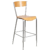 Invincible Series Silver Metal Restaurant Barstool - Natural Wood Back & Seat, XU-DG-60218-NAT-GG