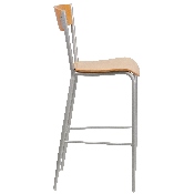 Invincible Series Silver Metal Restaurant Barstool - Natural Wood Back & Seat, XU-DG-60218-NAT-GG
