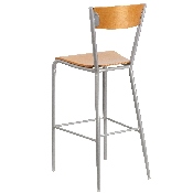 Invincible Series Silver Metal Restaurant Barstool - Natural Wood Back & Seat, XU-DG-60218-NAT-GG