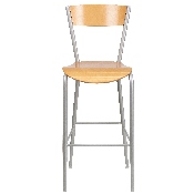 Invincible Series Silver Metal Restaurant Barstool - Natural Wood Back & Seat, XU-DG-60218-NAT-GG