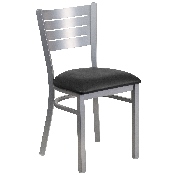 HERCULES Series Silver Slat Back Metal Restaurant Chair - Black Vinyl Seat, XU-DG-60401-BLKV-GG