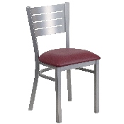 HERCULES Series Silver Slat Back Metal Restaurant Chair - Burgundy Vinyl Seat, XU-DG-60401-BURV-GG