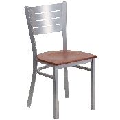 HERCULES Series Silver Slat Back Metal Restaurant Chair - Cherry Wood Seat, XU-DG-60401-CHYW-GG