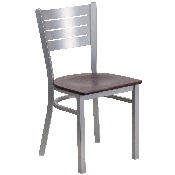 HERCULES Series Silver Slat Back Metal Restaurant Chair - Mahogany Wood Seat, XU-DG-60401-MAHW-GG
