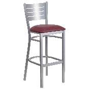 HERCULES Series Silver Slat Back Metal Restaurant Barstool - Burgundy Vinyl Seat, XU-DG-60402-BAR-BURV-GG