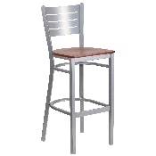 HERCULES Series Silver Slat Back Metal Restaurant Barstool - Cherry Wood Seat, XU-DG-60402-BAR-CHYW-GG