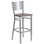 HERCULES Series Silver Slat Back Metal Restaurant Barstool - Walnut Wood Seat, XU-DG-60402-BAR-WALW-GG