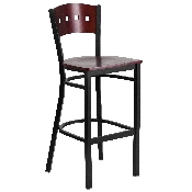 HERCULES Series Black 4 Square Back Metal Restaurant Barstool - Mahogany Wood Back & Seat, XU-DG-60515-MAH-BAR-MTL-GG