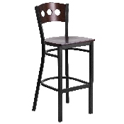 HERCULES Series Black 3 Circle Back Metal Restaurant Barstool - Walnut Wood Back & Seat, XU-DG-60516-WAL-BAR-MTL-GG