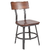 Flint Series Rustic Walnut Restaurant Chair with Wood Seat & Back and Gray Powder Coat Frame, XU-DG-60582-GG